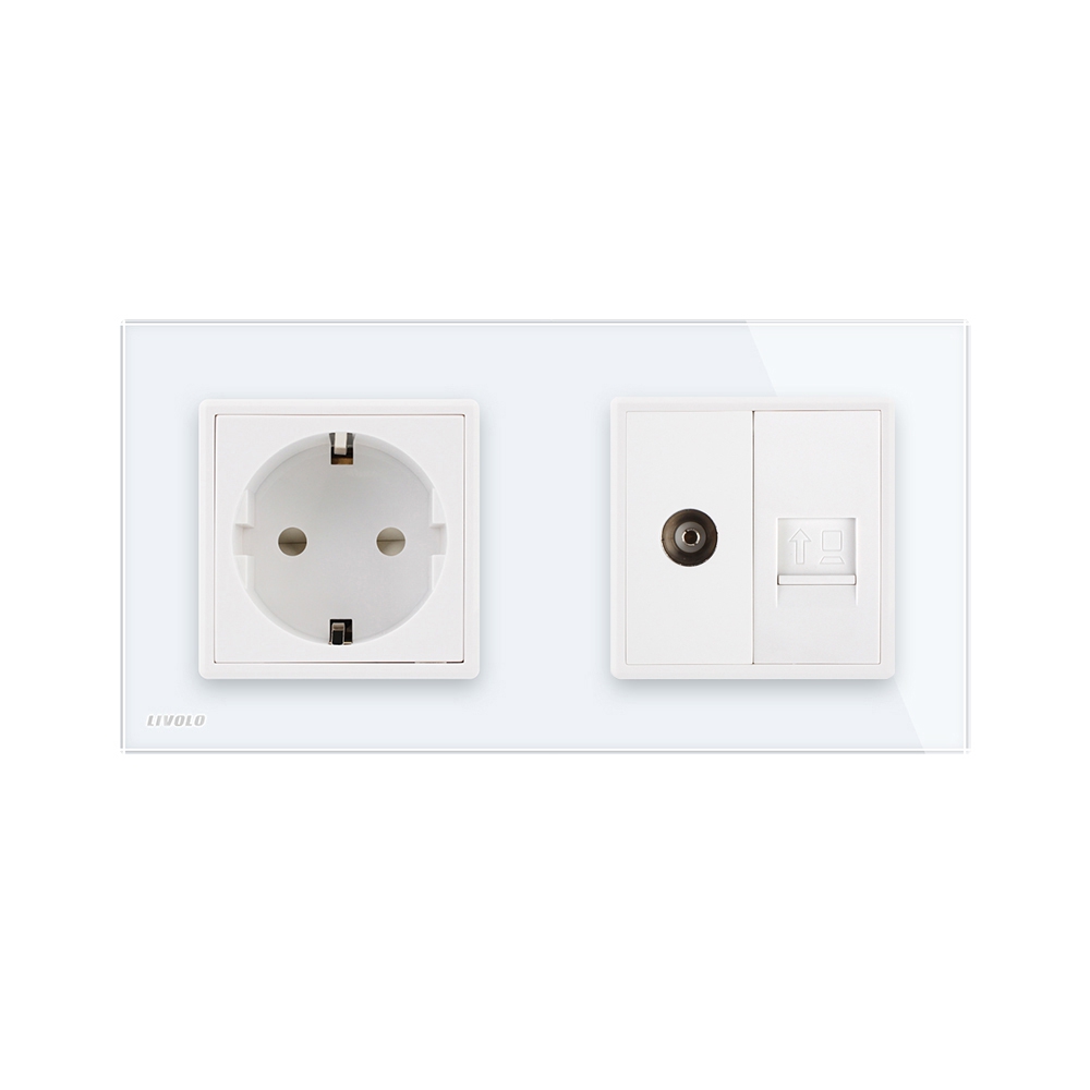 Priza Schuko și TV/Internet Livolo cu Rama Sticlă - imagine 2