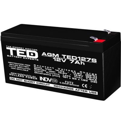 Acumulator TED AGM 12V 7Ah F2 Dimensiuni Reduse