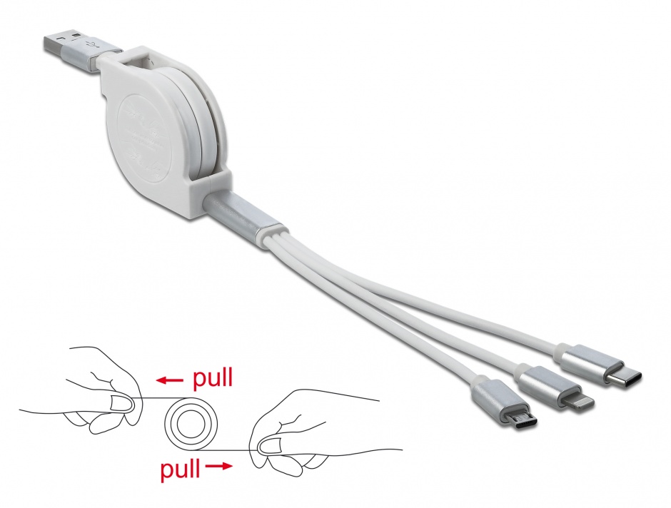 Cablu Incarcare 3in1 Retractabil Delock