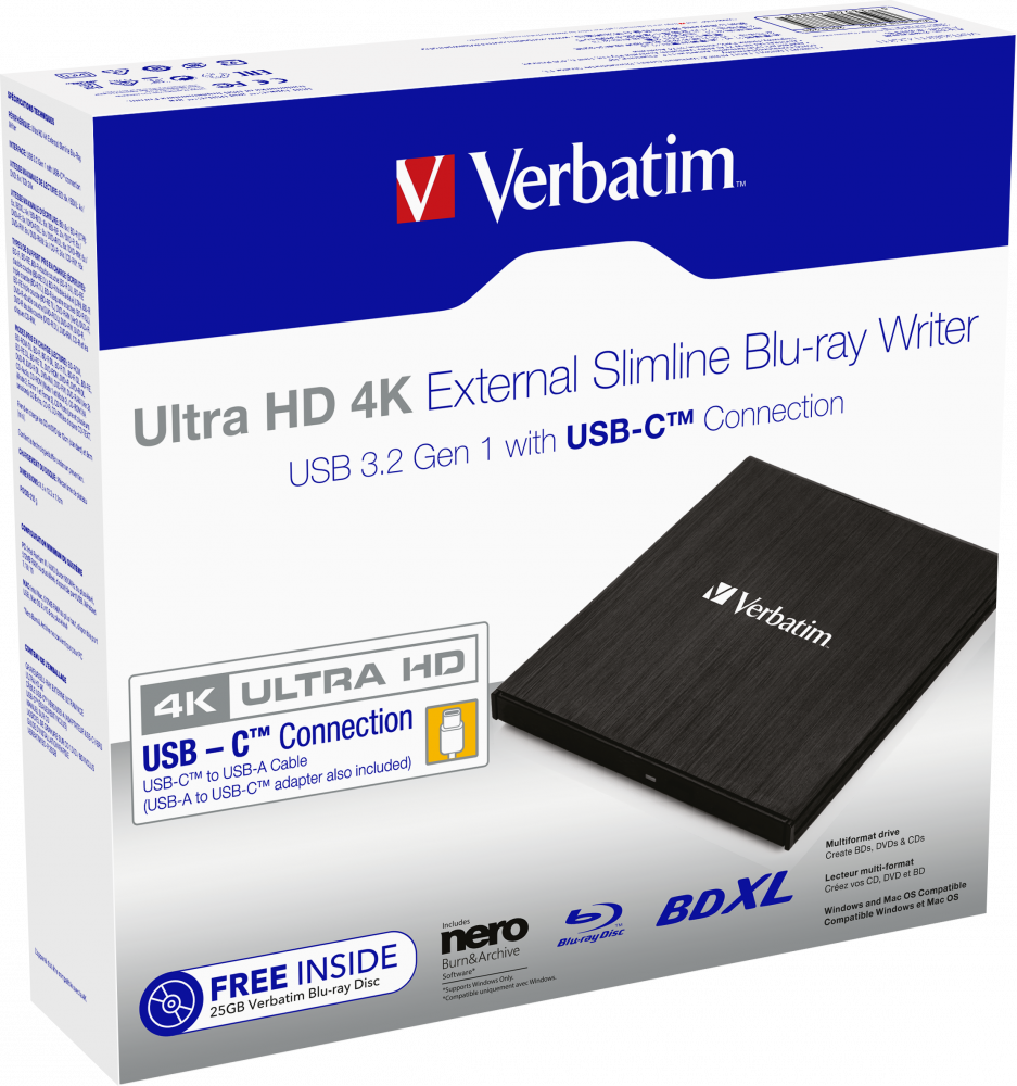 Writer Blu-ray Verbatim UHD 43888 USB-C - Unitate Optică Externă - imagine 4
