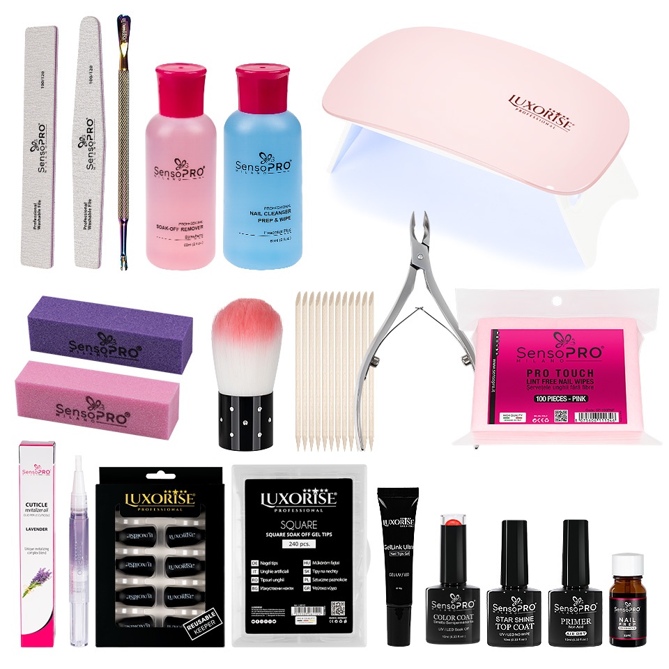 Kit Unghii Gel Tipsuri Soak Off + Lampa UV LED Kitunghii