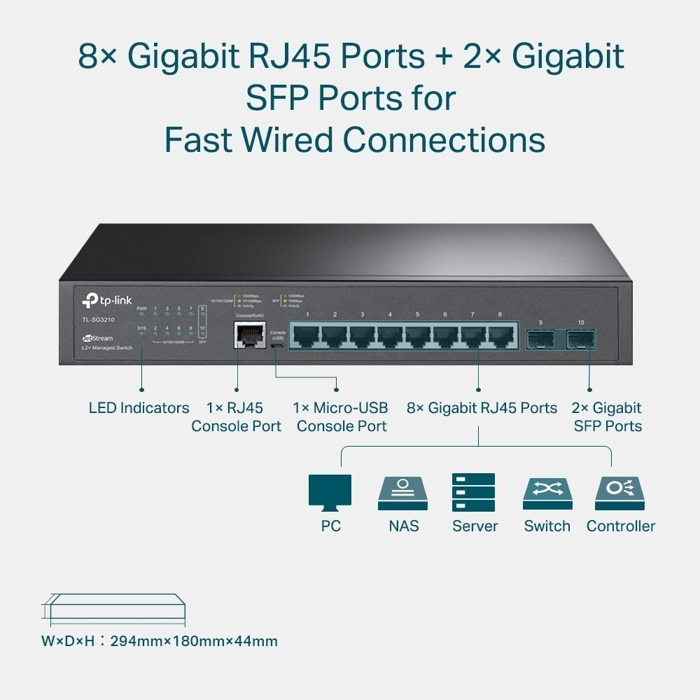 Switch TP-LINK TL-SG3210 Gigabit Managed 8 Porturi + 2 SFP - imagine 4