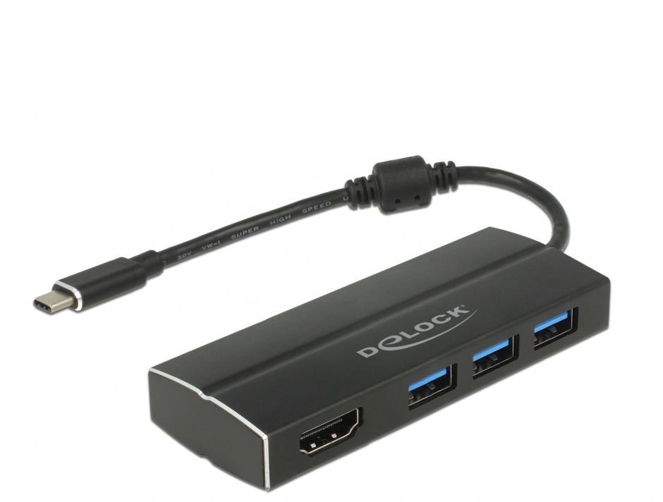 Adaptor Delock USB-C la HDMI 4K + 3x USB 3.0