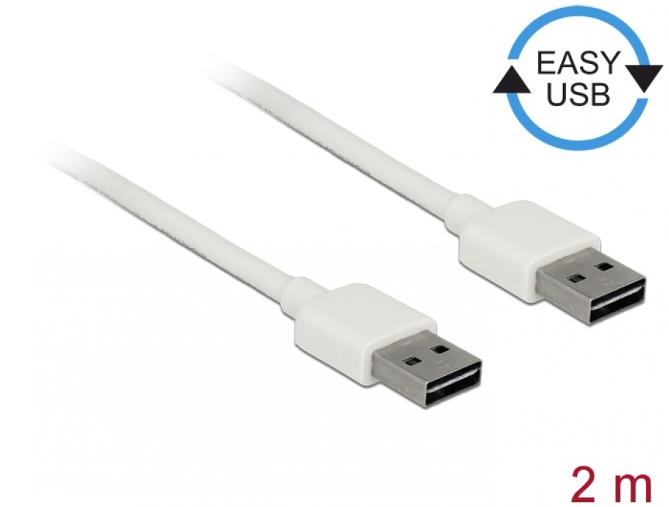 Cablu USB 2.0 Reversibil 2m, Alb - Delock