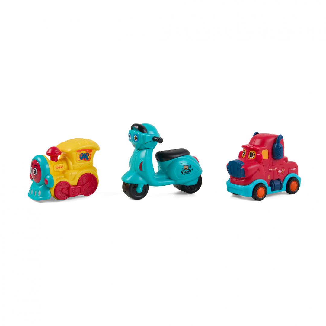 Set 3 Vehicule Inertie Momki - Masina, Tren, Scuter | 18+ Luni