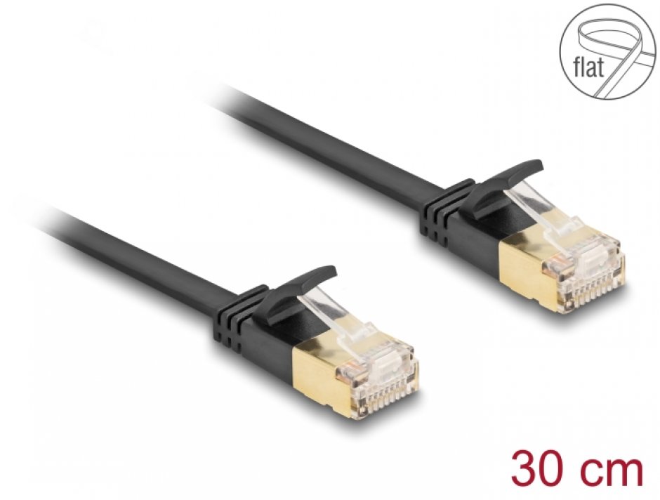 Cablu Delock RJ45 Cat.6A Flat 0.3m Negru
