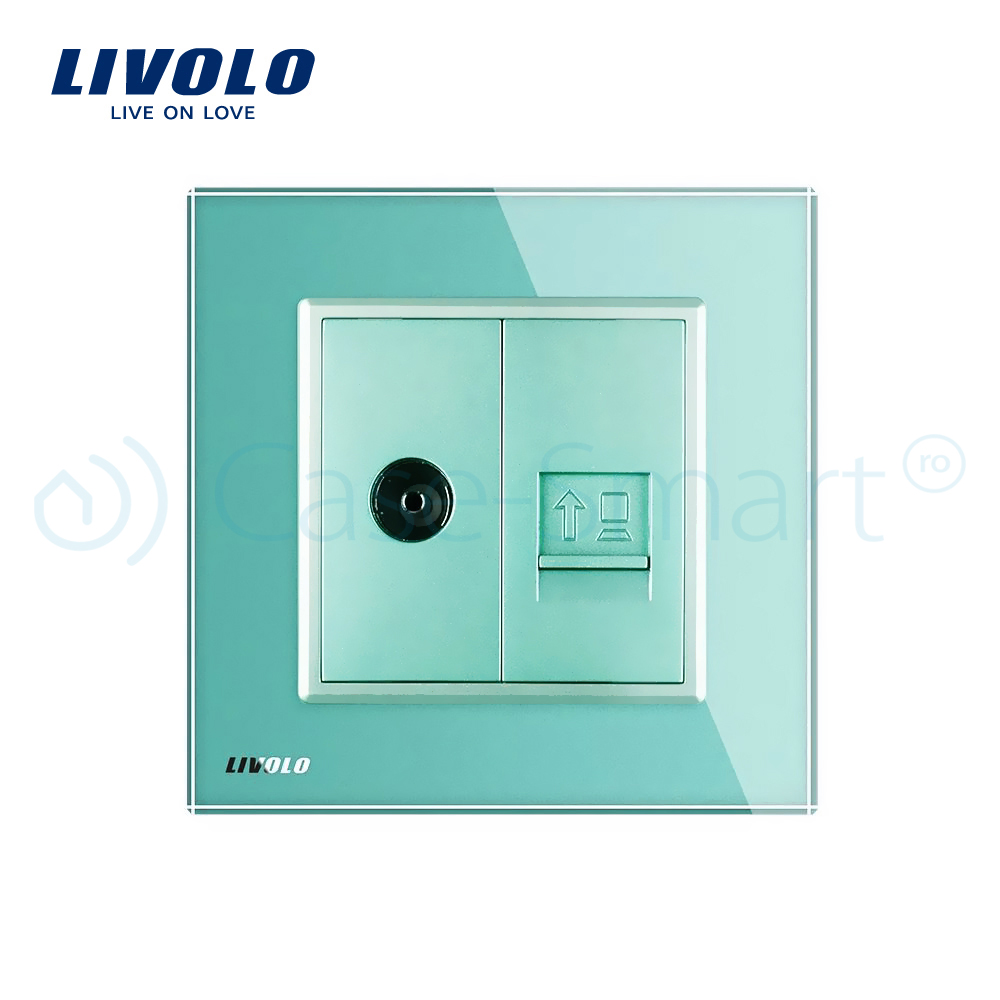 Priza TV + Internet Livolo, Rama Sticlă, 80mm - imagine 10