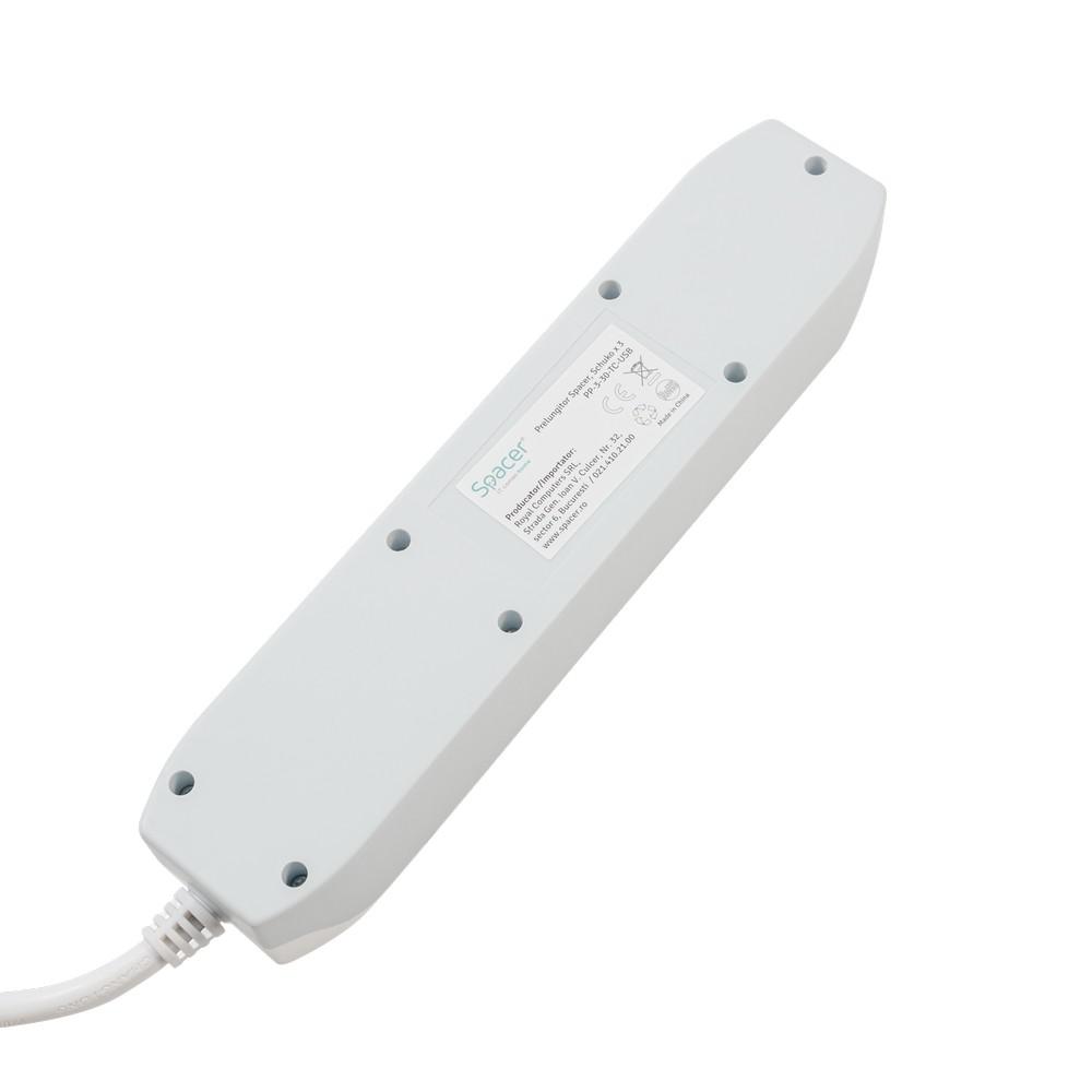 Prelungitor Spacer 3m cu USB și Type-C - 3500W, 3 Prize - imagine 5