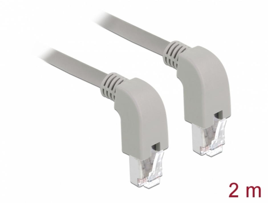 Cablu RJ45 Cat 6A S/FTP 2m Gri, Unghi Jos - Delock