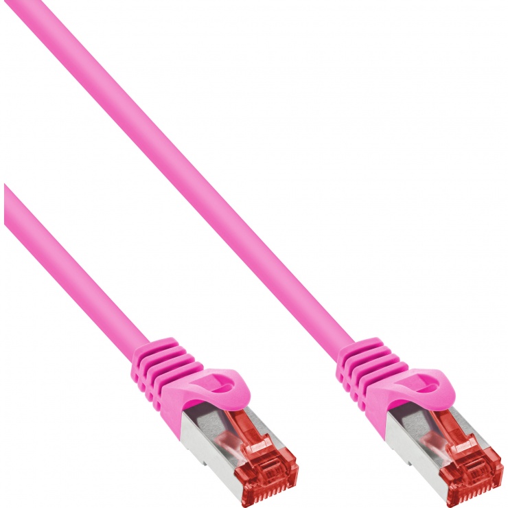 Cablu Patch Cord InLine S/FTP Cat.6 15m Roz - imagine 1