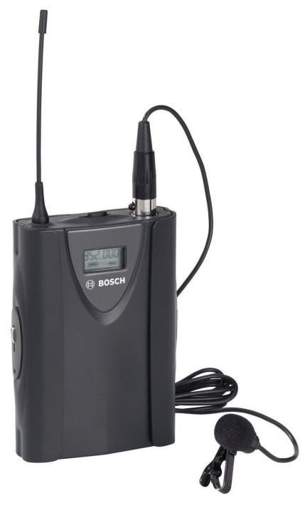 Microfon bodypack wireless Bosch MW1-LTX-F5, UHF 722-746 MHz, 193 canale, LCD, autonomie 15h, lavaliera inclusa
