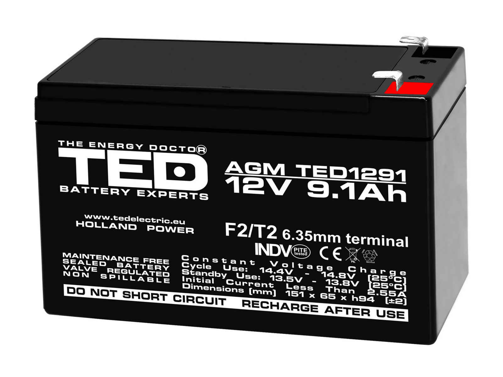 TED1291 12V 9.1Ah - Acumulator AGM Profesional