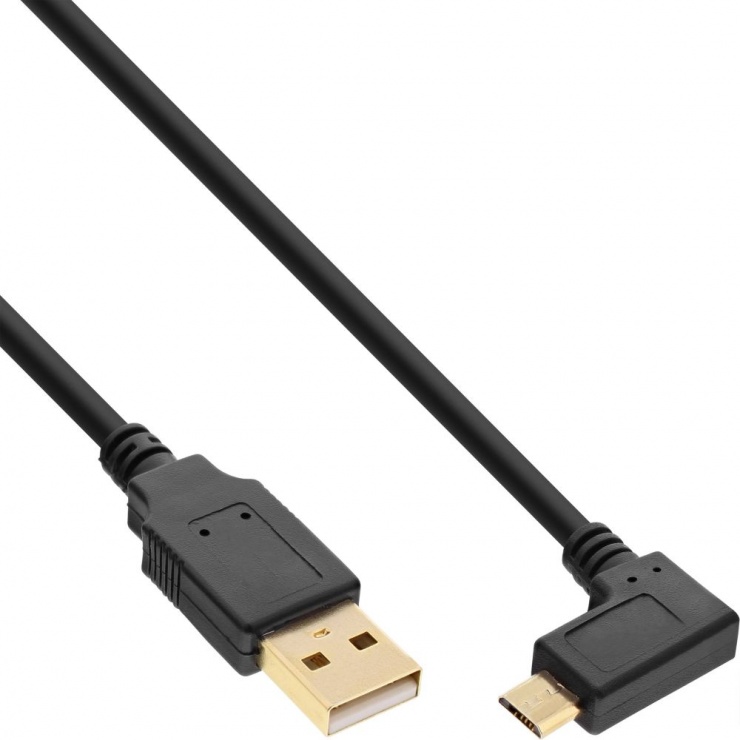 Cablu USB 2.0 InLine 2m, Micro USB unghi 90°