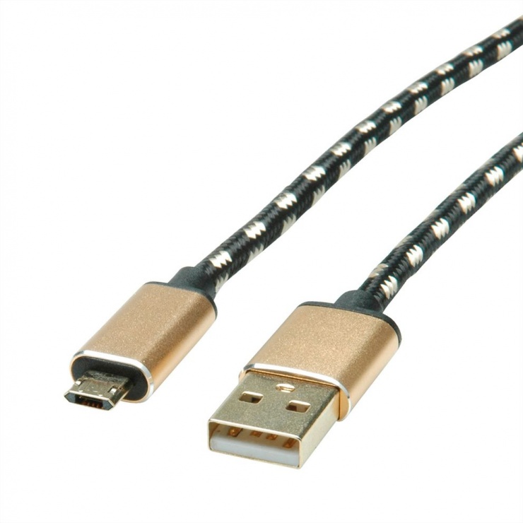 Cablu Micro USB Reversibil Gold Roline 0.8m