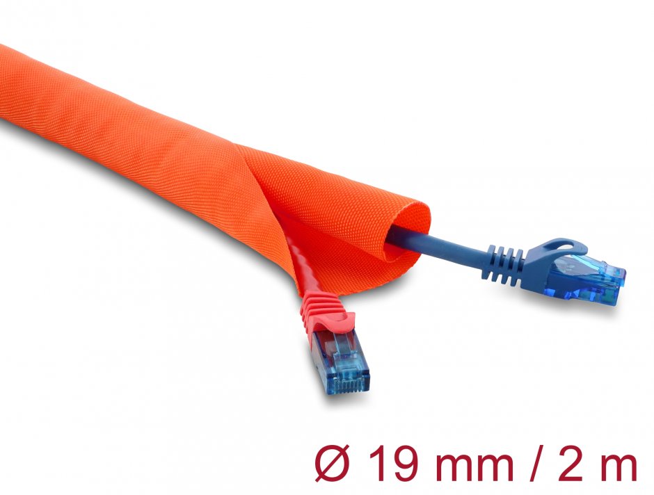 Plasă Cabluri Self-Closing Delock 2m x 19mm Portocaliu