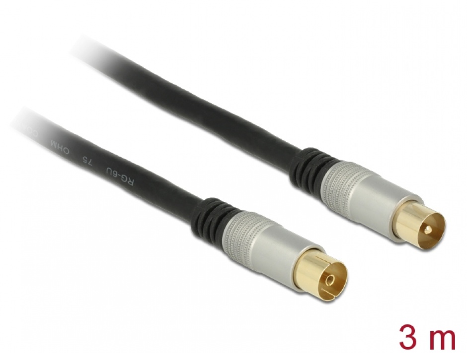 Cablu Antena Delock 3m Premium, IEC, Ecranat