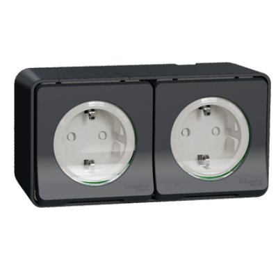 Priză dublă Schneider Mureva MUR36029 IP55, 16A, gri