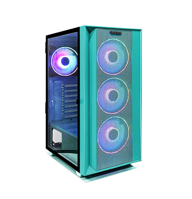 Carcasă Gaming Mid Tower ARGB Cyan cu Sticlă Securizată