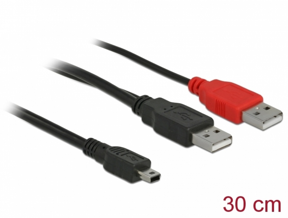 Cablu Y USB Delock 2xUSB-A la mini-USB, 0.3m