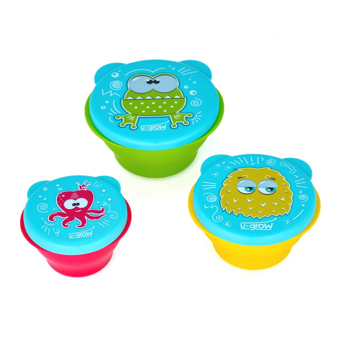 Set 3 Boluri U-GROW cu Capac 160-240-340ml pentru Bebeluși