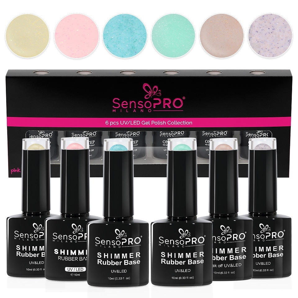 Set 6 Shimmer Rubber Base 10ml SensoPRO Milano