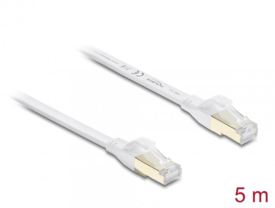 Cablu Rețea Delock Cat.8.1 Flat 5m Alb, 40 Gbps