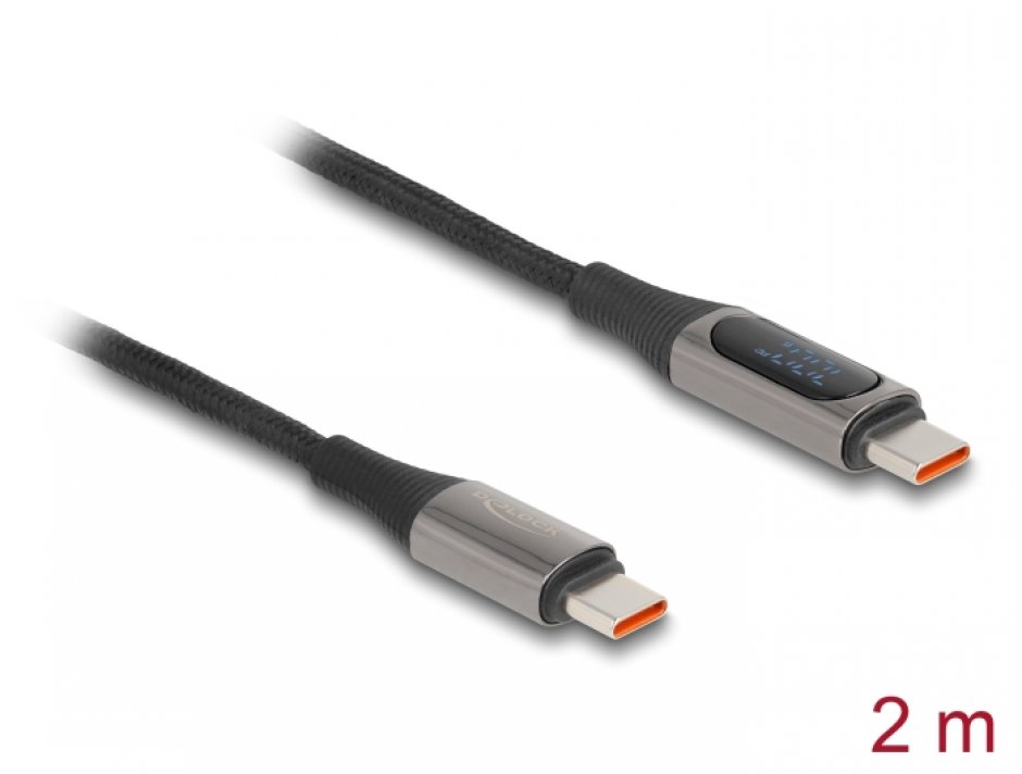Cablu USB-C Delock 2m, 100W & Indicator LED