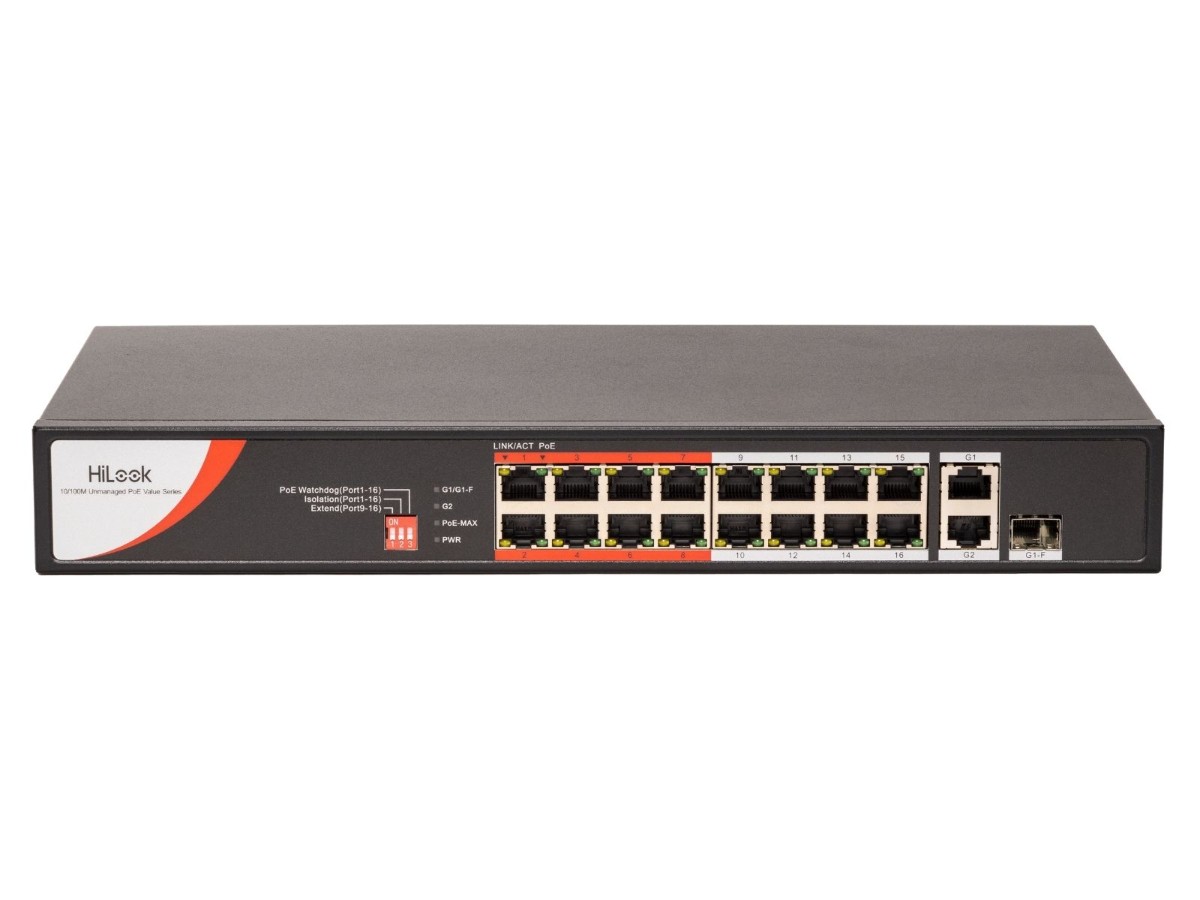 Switch PoE HiLook 16 Porturi 130 W, Supraveghere IP