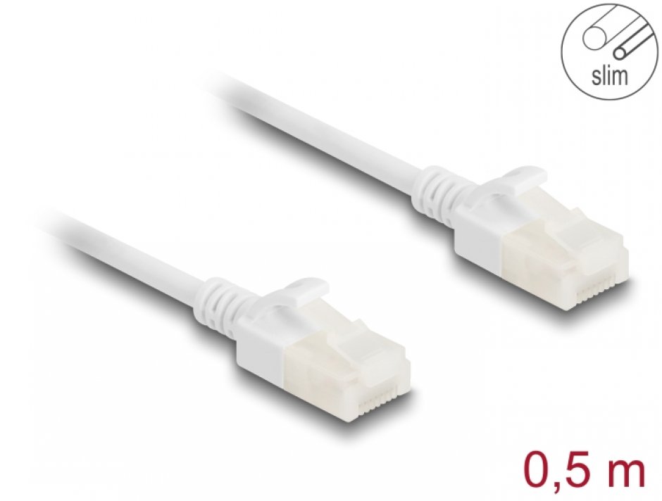 Cablu Delock RJ45 Cat.6A Slim 0.5m Alb