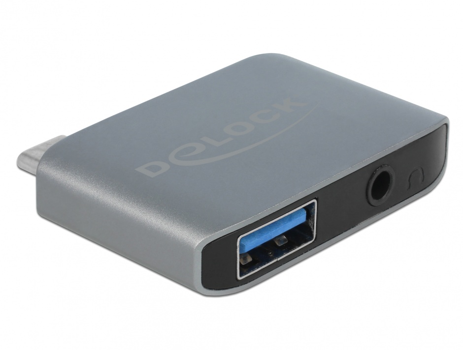 Adaptor USB-C la Jack 3.5mm DAC + USB-A Delock