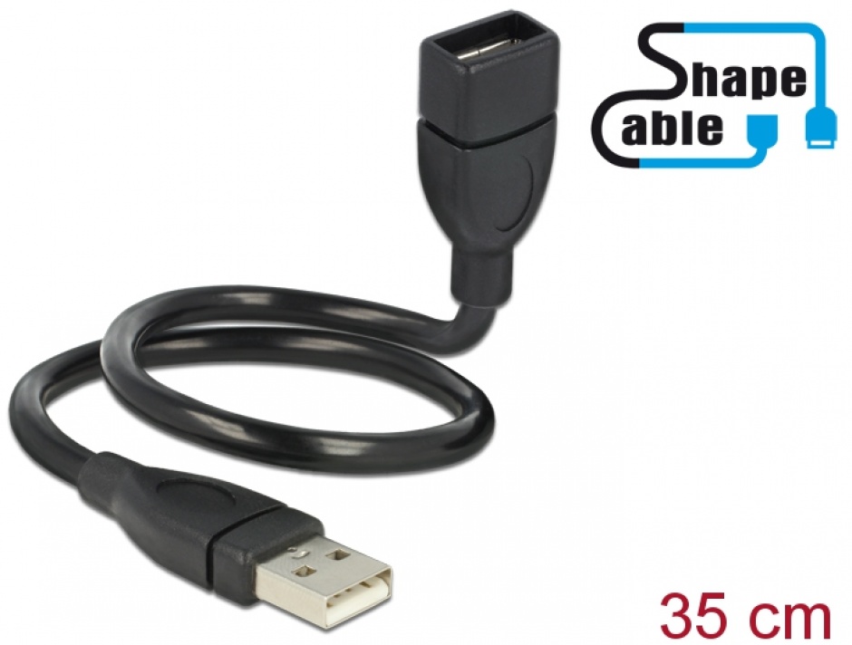 Delock 83498 Cablu USB 2.0 ShapeCable, Negru, 0.35m