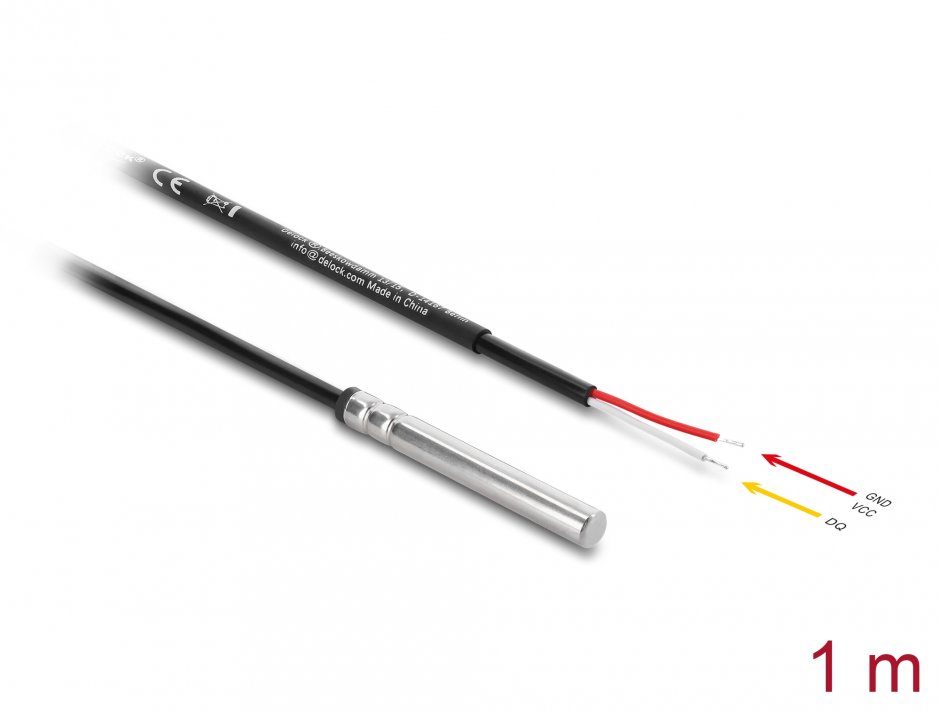 Senzor Temperatură DS18B20 Delock 1 m, IP67, Fire Deschise