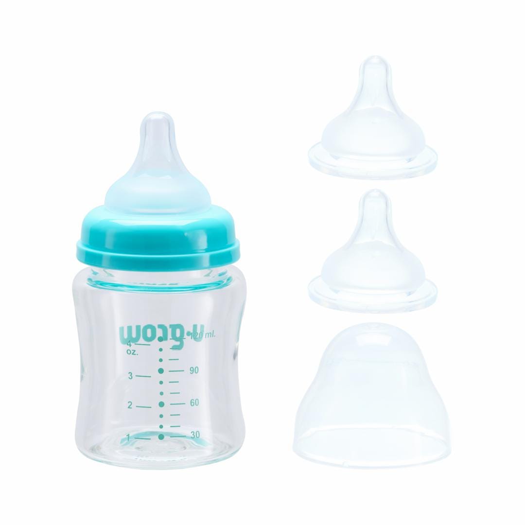 Biberon Sticlă 120ml U-Grow + 2 Tetine Extra | Sigur pentru Bebeluși - imagine 4