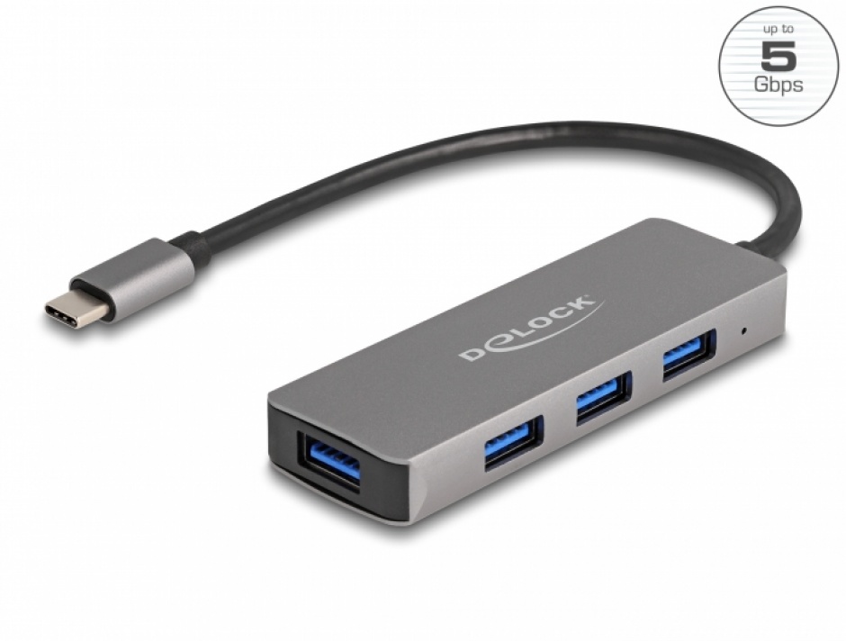 Hub USB 3.2 C la 4xA Delock Metalic
