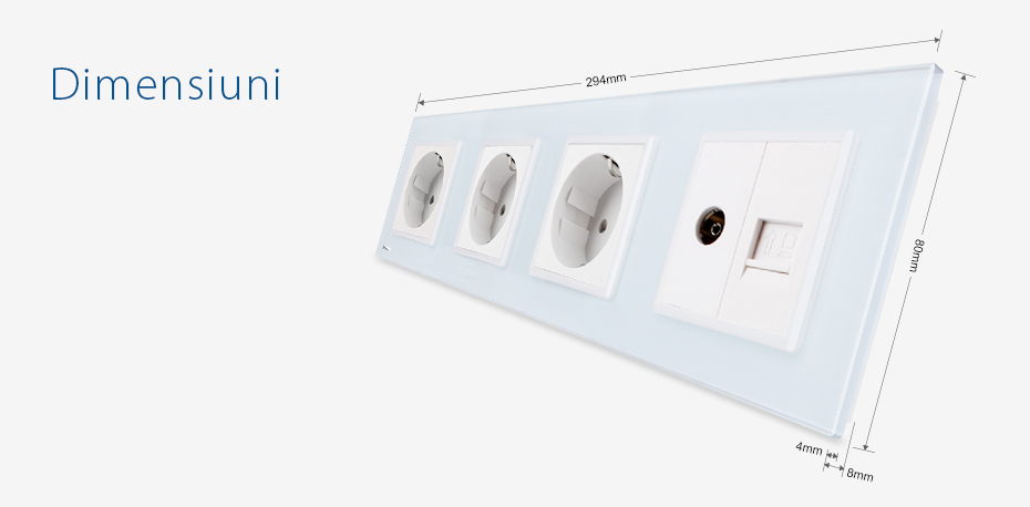 Priză Cvadruplă Livolo Sticlă, TV și Internet - imagine 2