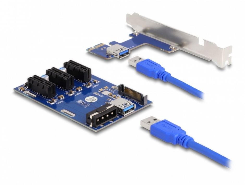 Riser Delock PCIe x1 la 3 sloturi, ASM1184e