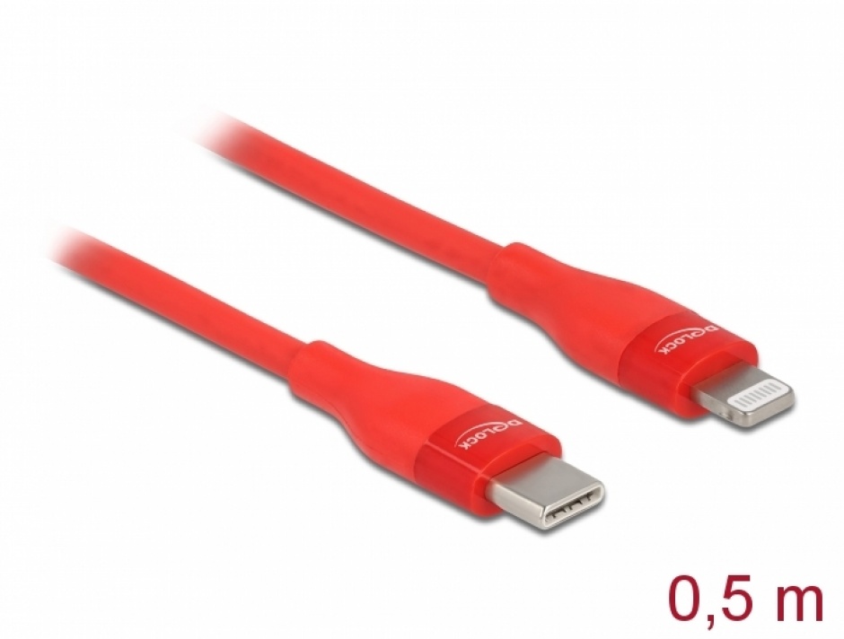 Cablu Delock USB-C Lightning MFi 0.5m Rosu