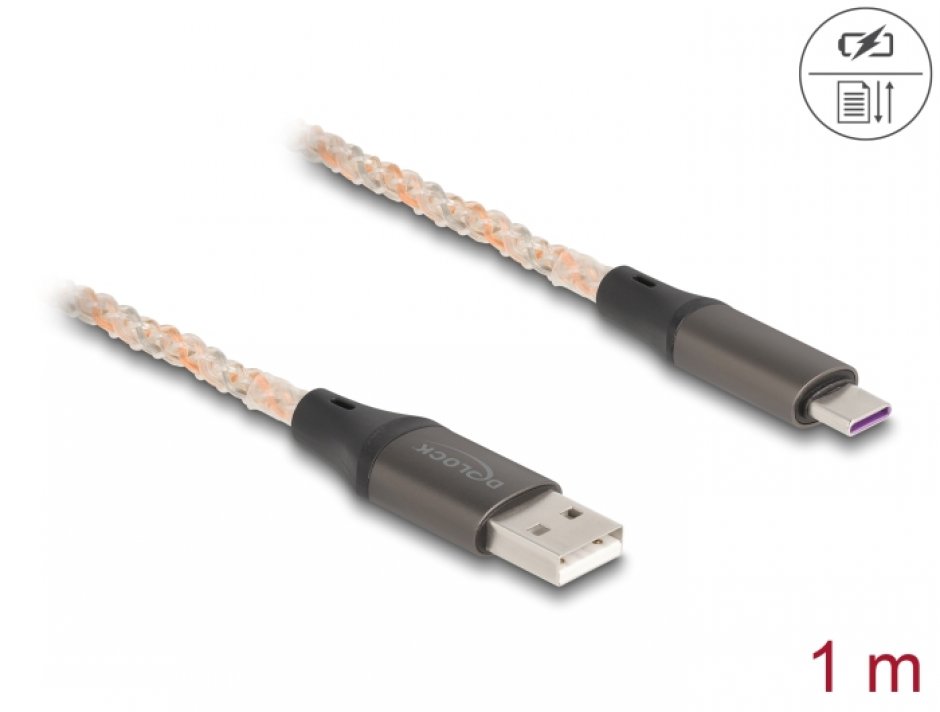 Cablu Delock USB 2.0 Type-C RGB, 1m, Argintiu