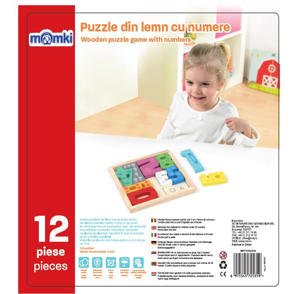 Puzzle Lemn Numere Momki - 12 Piese Educațional - imagine 3