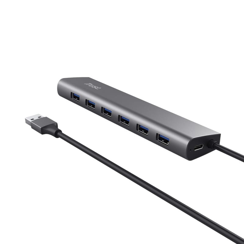 Hub USB Trust Halyx 7 Porturi USB 3.2 Aluminiu Gri - imagine 6