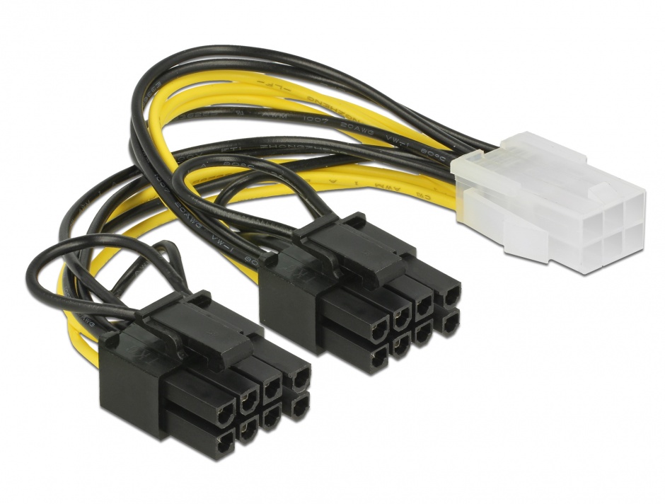Cablu PCIe 6p la 2x8p Delock 15cm