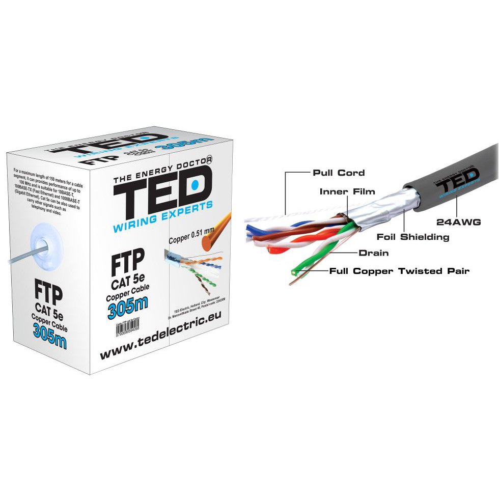 Rola Cablu FTP CAT5E Cupru 305m Ted