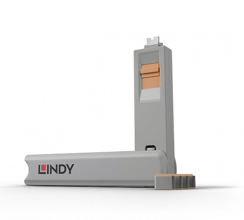 Set 4 Port Blockere USB-C Lindy cu Cheie Portocalie
