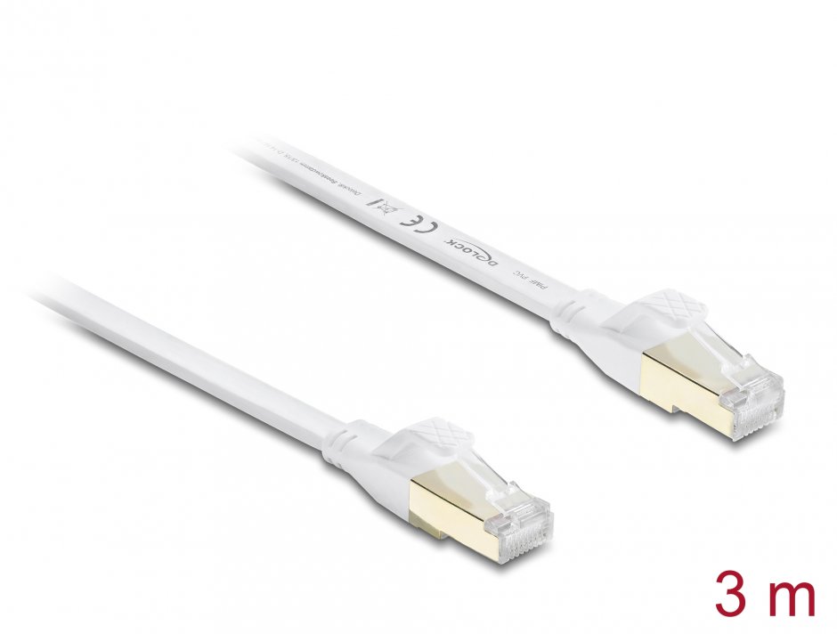 Cablu Rețea RJ45 Cat.8.1 Flat 3m Alb Delock 40 Gbps