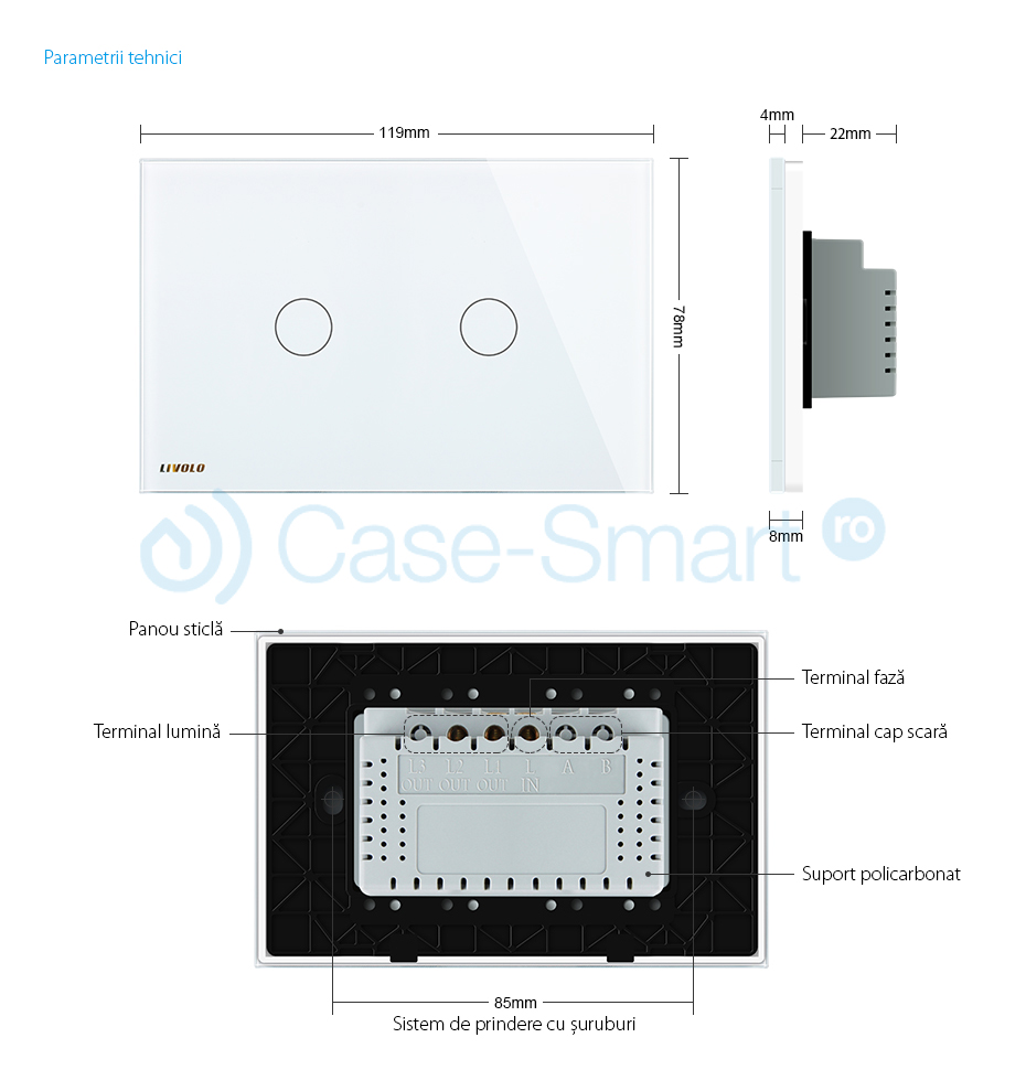 Intrerupator Dublu cu Variator Touch Livolo - imagine 2