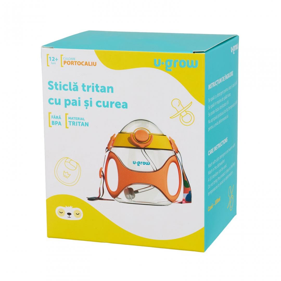 Sticlă Tritan cu Pai și Curea 330ml Orange | U-Grow - imagine 5