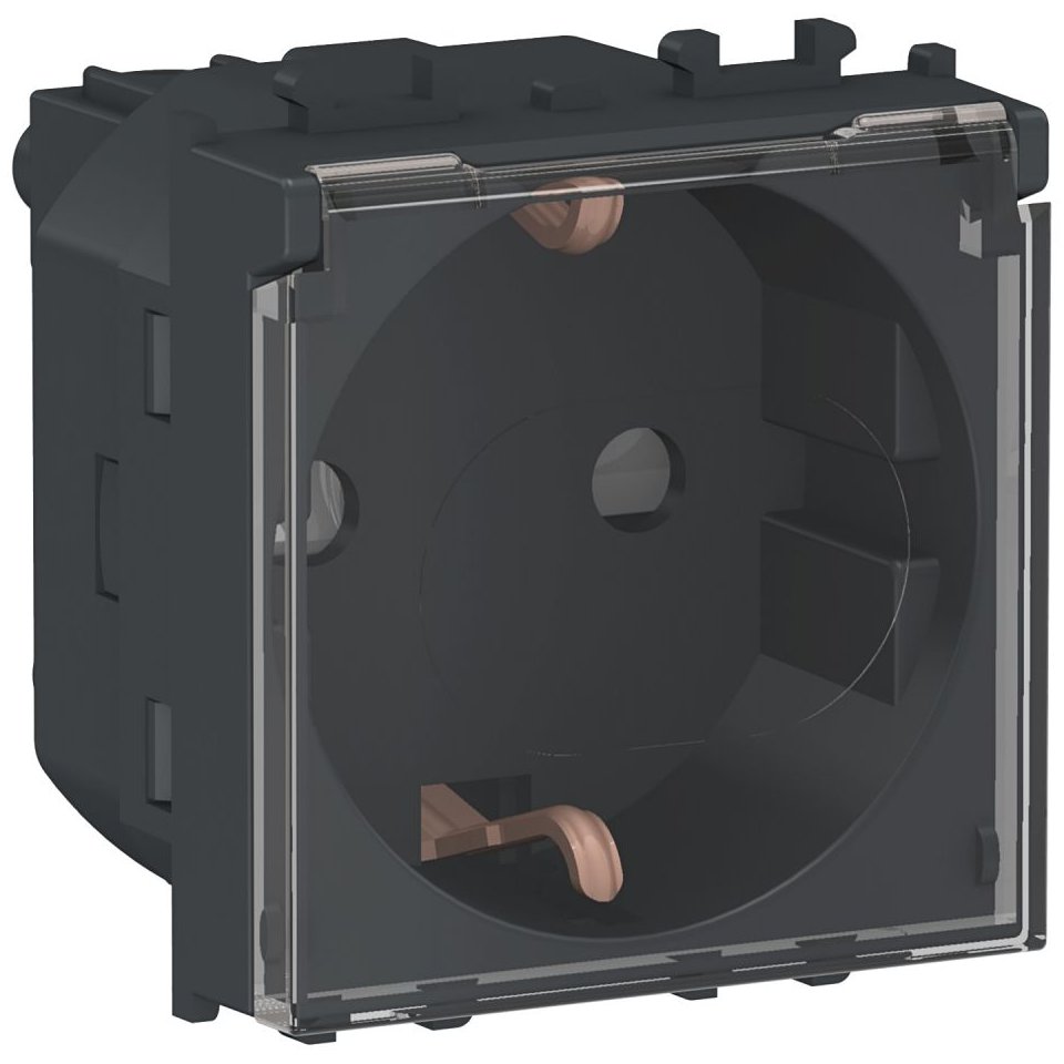 Priza Schneider Easy Styl 2P+E, Negru, cu Obturatoare