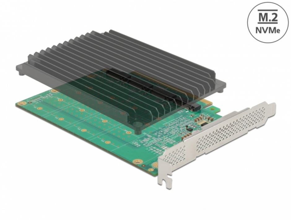Placă PCIe Delock cu 4 sloturi NVMe M.2 și ventilator