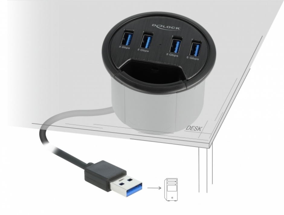 Hub USB 3.2 Delock 4x Porturi, Montare Masa