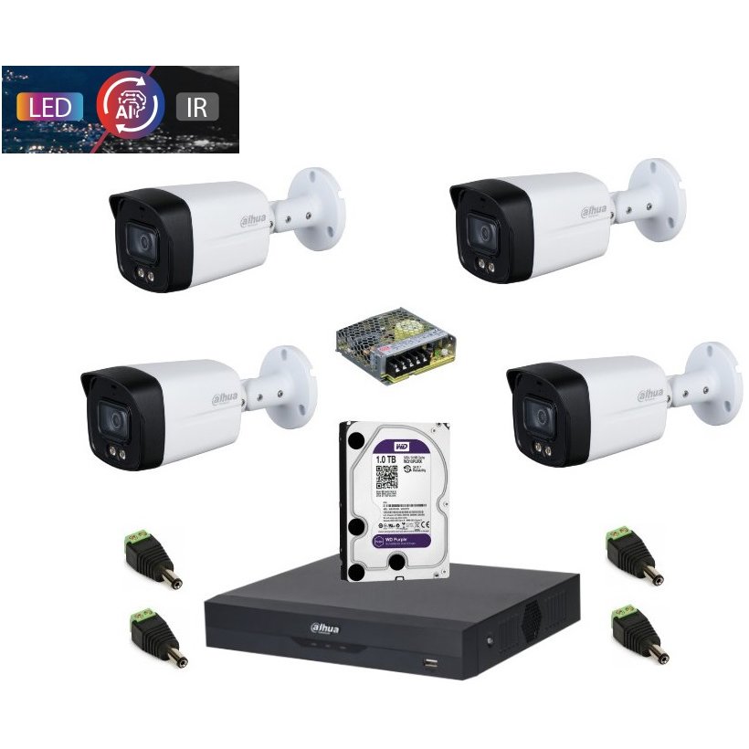 Kit supraveghere Dahua 4 camere exterior 5MP, DVR 4 canale